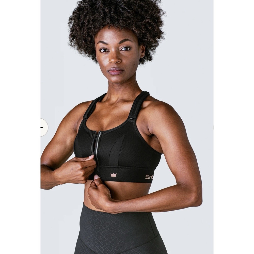 SHEFIT Ultimate Sports Bra 2Luxe 2XL High Impact Zip Front Black